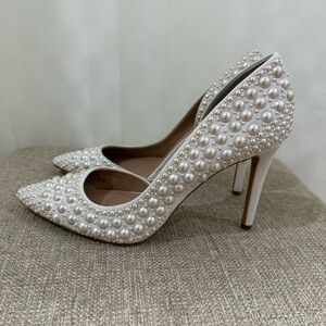 INC International Concepts Pearl-Studded Cream Heels